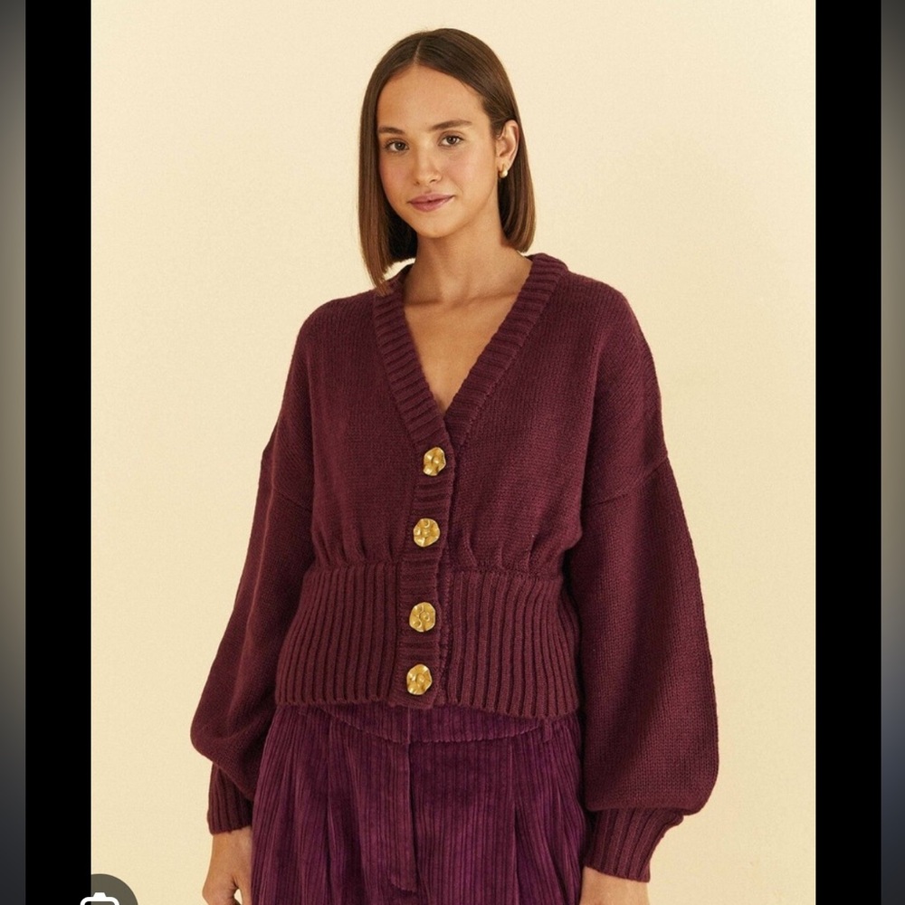 Farm Rio Burgundy Bubble Knit Cardigan size S